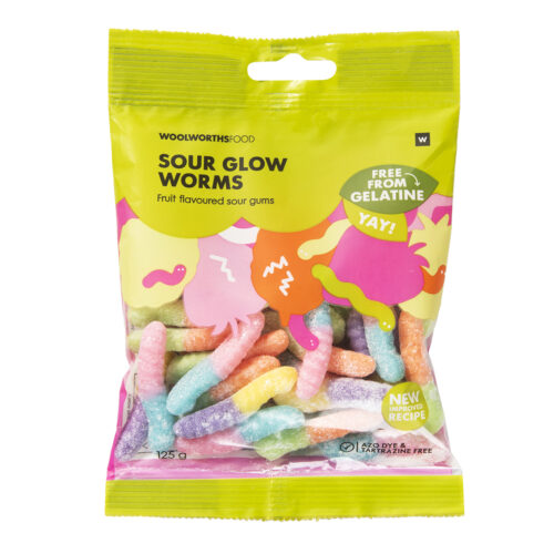 WOOLWORTHS SOUR GLOW WORMS 125G - Image 1