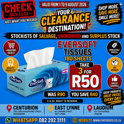 EVERSOFT TISSUES 180 SHEET 3 FOR R50
