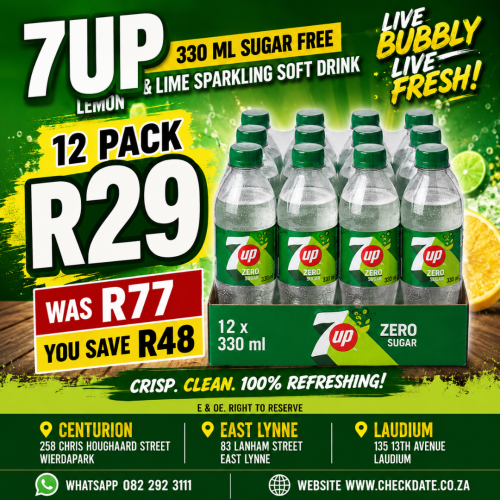 7UP LEMON & LIME ZERO SUGAR 330ML12 PACK - Image 1