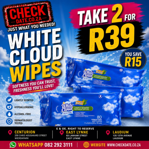 WHITE CLOUD WIPES 2 FOR R39 - Image 1