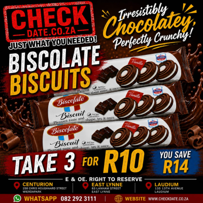 BISCOLATE BISCUITS TAKE 3 FOR R10