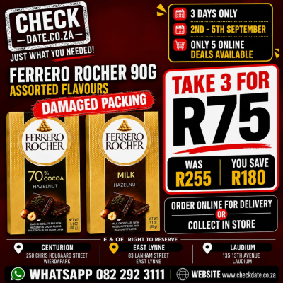 FERRERO ROCHER 90G - TAKE 3 FOR R75 - ONLY 5 DEALS ONLINE ONLY