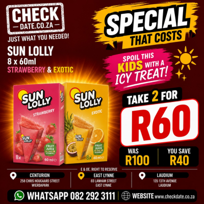 SUN LOLLY TAKE 2 FOR R60